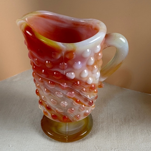 Vintage Kanawha Glass small Pitcher, Orange Hobnail glass - Picture 12 of 12